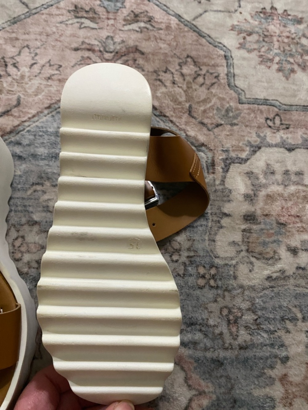 Steve Madden Brown Leather Platform Sandals with White Sole - Picture 3 of 8